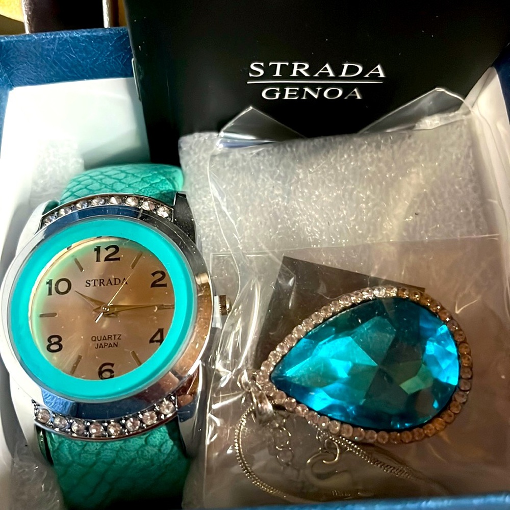 Strada turquoise watch and necklace combo